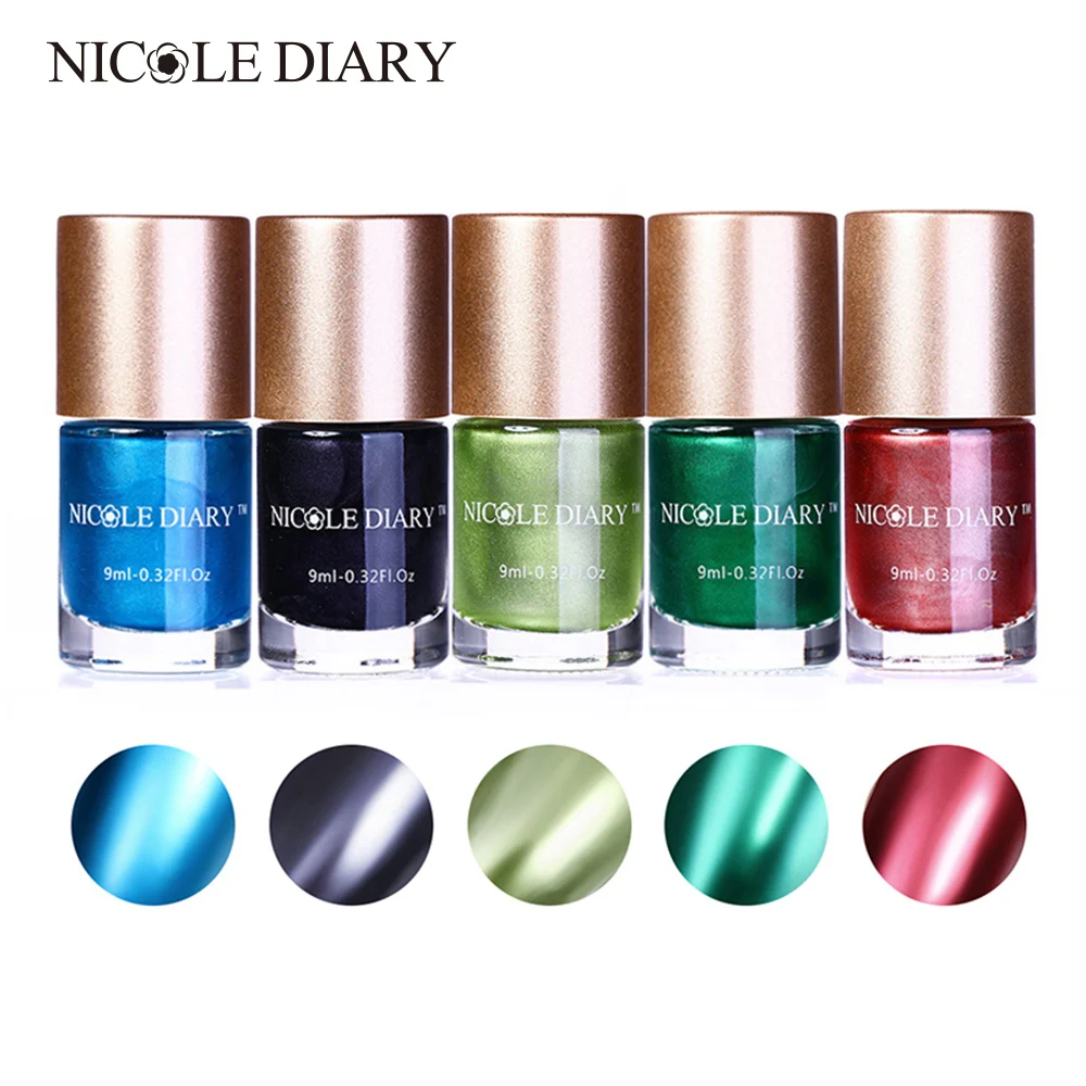 

NICOLE DIARY Metallic Nail Polish Mirror Effect Metal Nail Varnish Red Blue Green Shiny Nail Lacquer Manicure Nail Art Color 9ml