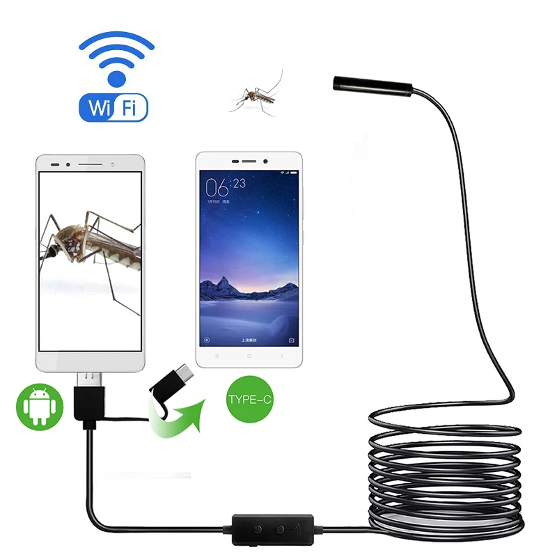 

F160 WiFi Endoscope Camera No battery No charging 8mm Lens HD720P 1M/2M/3.5M/5M Soft Hard Cable wireless inspection borescope
