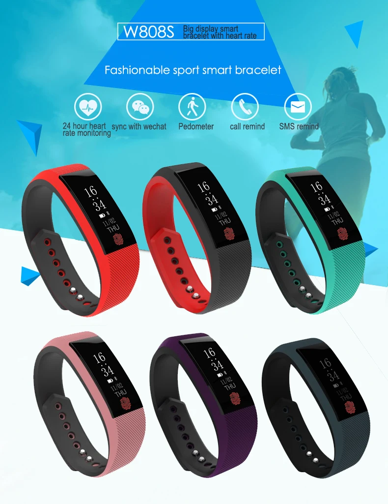 

W808S Waterproof Sports Smart Bracelet Smartphone Heart Rate Monitor Cardiac Activity Fitness Tracker 2018 Free Shipping Newest