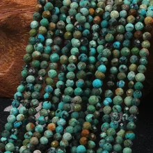 2 мм 3 мм натуральный круглый граненый бирюзовый зеленый камень драгоценный камень свободные бусины DIY аксессуары для ювелирных изделий Изготовление браслета ожерелья