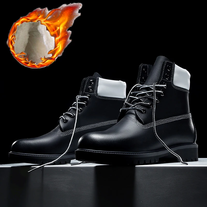 Koop Mode Zwarte Laarzen Mannen 2018 Winter 2019 Lente Mannen Snowboots Man Schoenen Leer Echt Synthetisch Bont Laarzen Outdoor Grote maat 47