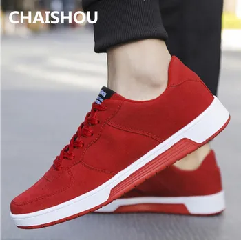 

CHAISHOU new Casual Shoes Men Spring autumn Fashion Male Lace up Flats Comfortable red gray Sapato Masculino plus size 46 F-250