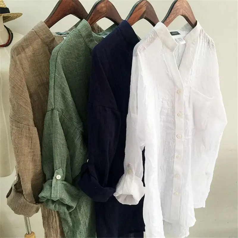 4XL Летняя блузка рубашка женская одежда хлопок льняная Повседневная рубашка блуза Femme уличная одежда размера плюс женская белая рубашка блузка Q1377