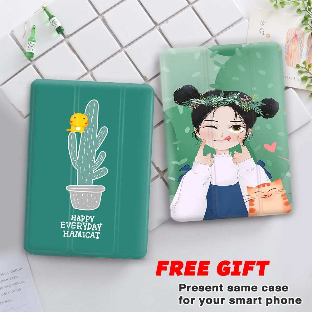 

Cactus Girl Cat Magnet Flip Cover For iPad Pro 9.7 Air 3 10.5 11 Mini 2 3 4 5 2019 Tablet Case Soft Back for iPad 9.7 2017 2018