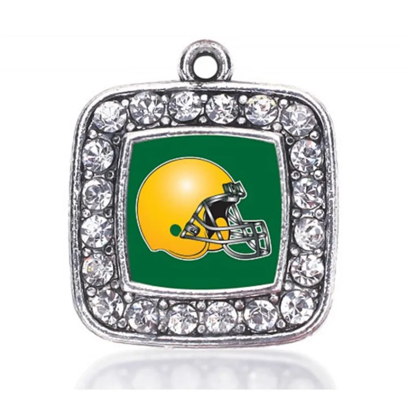 

die-hard football fanatics GREEN AND YELLOW TEAM HELMET SQUARE CHARM