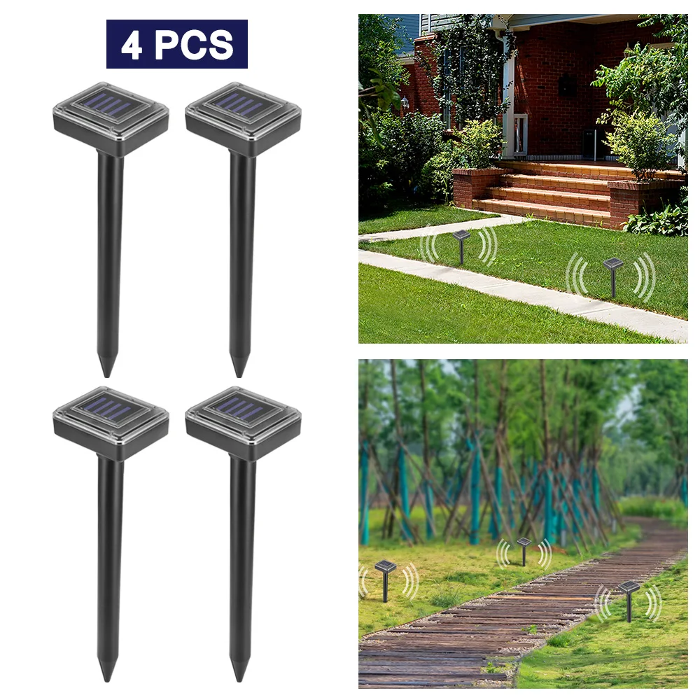 4pcs Solar Powered Ultrasonic Sonic Mouse Mole Pest Rodent Repeller Repellent Yard LED Light Repeller Outdoor Lamp Yard Garden