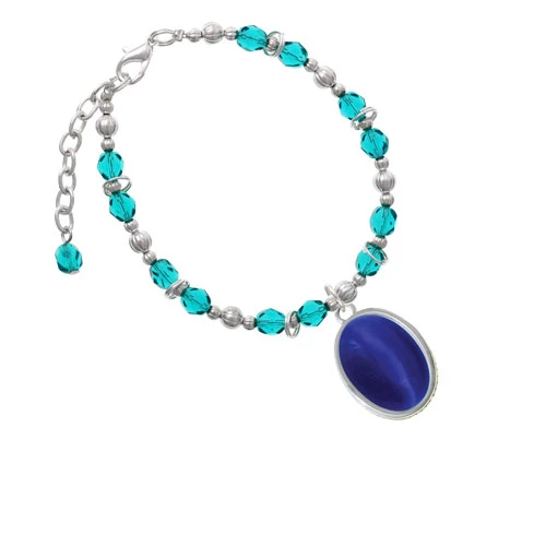 Silvertone Oval - Imitation Cat's Eye - Blue - Teal Beaded Bracelet