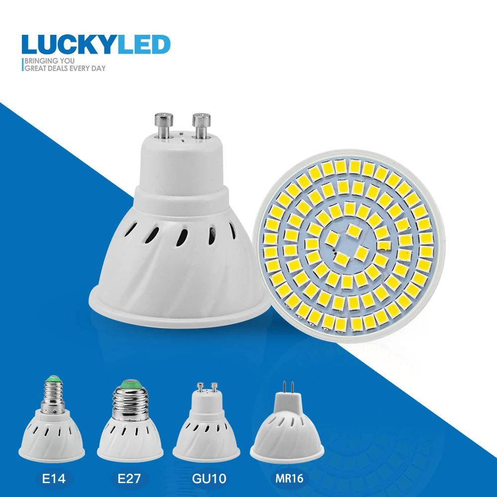 Счастливая светодиодный Светодиодный прожектор лампы E27 E14 MR16 GU10 220V 110V 2835 SMD 48 60 80 s