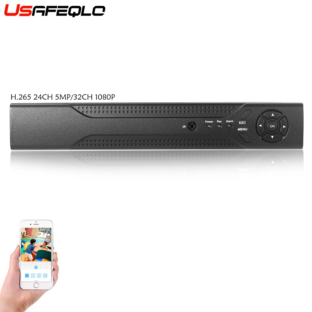 USAFEQLO H.265+ 12V видео наблюдения NVR Регистраторы 32CH 6CH 8CH 5MP 4MP 2MP Выход обнаружения движения ONVIF Регистраторы для IP Камера