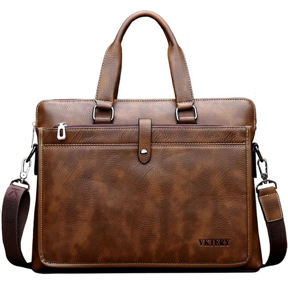 VKTERY brand PU leather men briefcare high quality commercial soft PU leather business laptop bag handbag