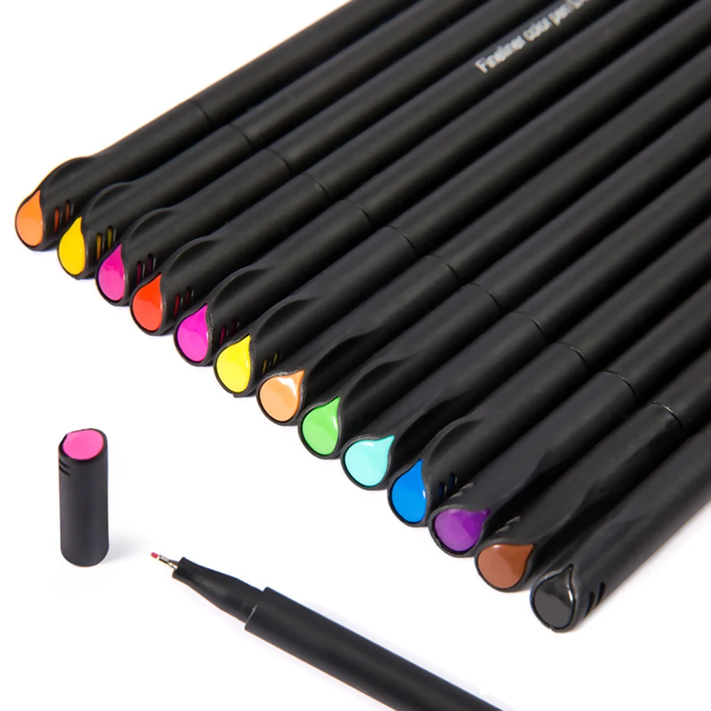 Mini 12/24Pcs Fineliner Brush Pen Set Micron Graffiti Art Marker