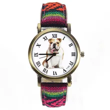 Pleasure Pet Large Bulldog Animal Dog 7 Kinds Colorful Denim Canvas Belt Fashion Sports Gift Quartz Wrist Watch