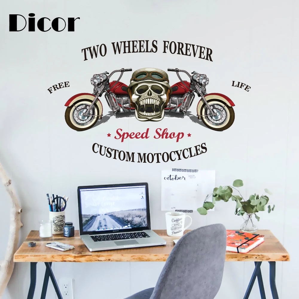 

DICOR Brand Wall Sticker Motorcycle Cool Retro Evil Stickers For Boy Room Livingroom Home Decor PVC Removable Fashion Decal New