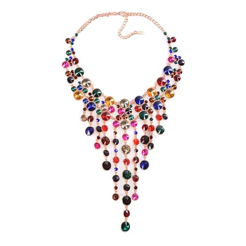 

Fashion Colorful Crystal Rhinestone Tassel Pendants Necklaces Women Statement Maxi Choker Necklace Jewelry Long Big Bib Neckalce