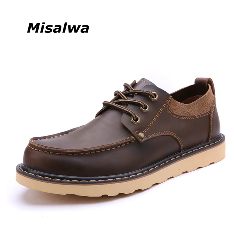 

Misalwa Men Work Boots Brown Black 38-44 Men Autumn Spring Boots Male Casual Leather Flats 2019 Hot Sale
