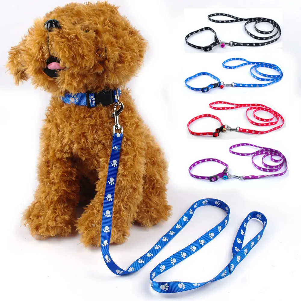 Nylon Dog Puppy Collar & Leash Set Paw Print for Small and Medium Dogs