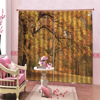 

Autumn Leaves Decoration Window Curtains For Living Room Bedroom Kitchen Kids 3D Curtains And Blackout Curtains Accessoires Bath