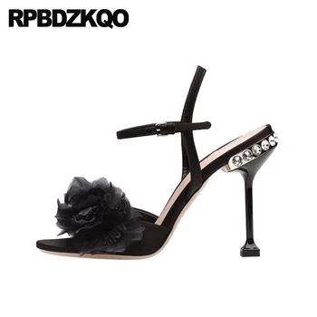 

Pumps High Heels Flower Shoes Rhinestone Women Embellished Two Strap Sandals Crystal Peep Toe Luxury Stiletto Diamond Elegant