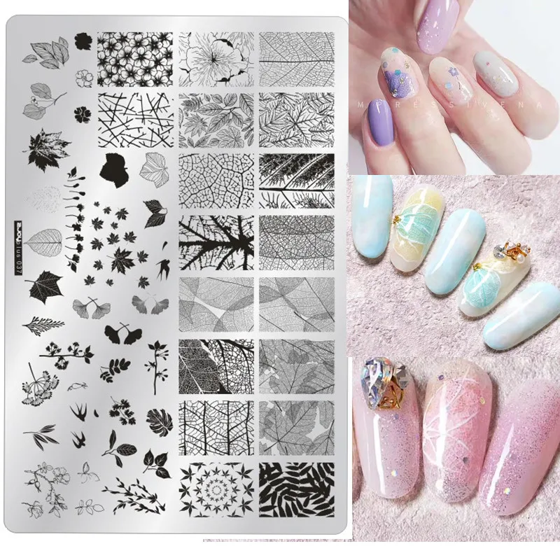 

ZJOYplus Nail Art Stamp Spring Flower Collection Leaves Image Stamping Plate Stencils Manicure Stamp Tool 035-038