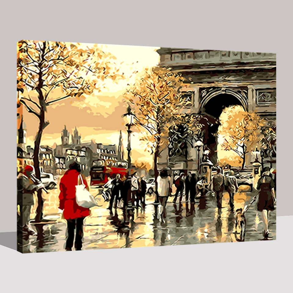11809-DIY-Oil-Painting-By-Numbers-Kits-Coloring-Home-Decor-Handpainted-Paris-Streets-Sunset-Canvas-Arc-De