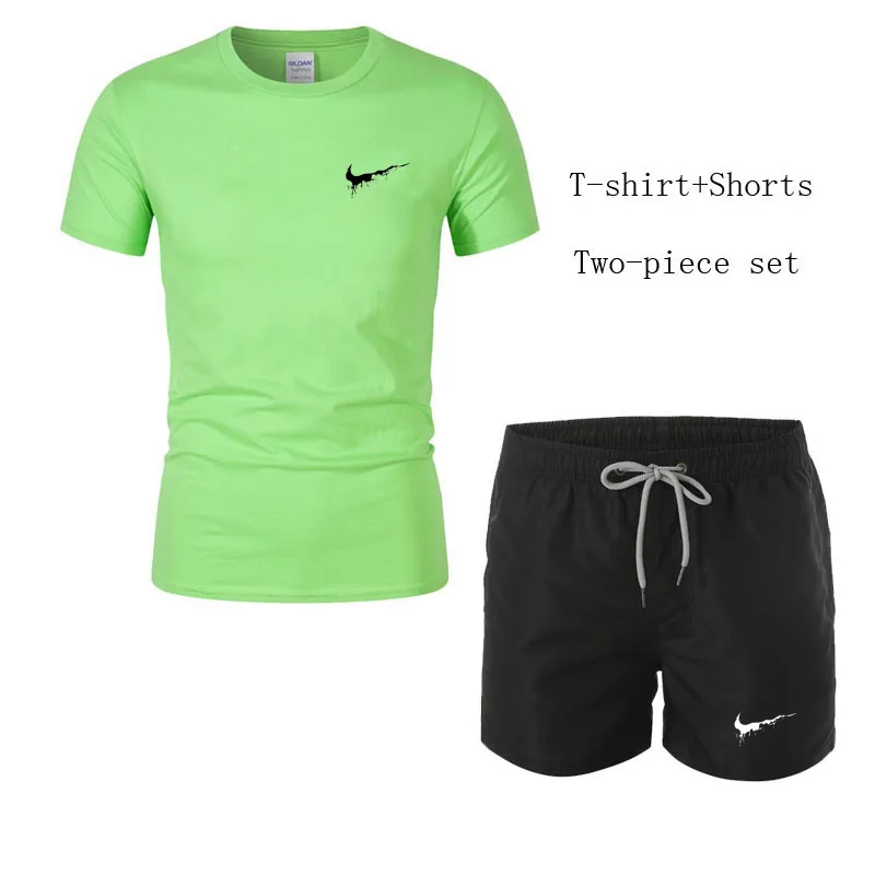 Летние мужские шорты для бега+ футболка мужская для спортзала, спортивные короткие штаны для фитнеса, Брендовые спортивные тренажеры, Мужской комплект из двух предметов