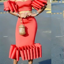 Женское облегающее платье миди, топ-труба с открытыми плечами, рождественское красное плиссированное женское сексуальное стильное праздничное платье