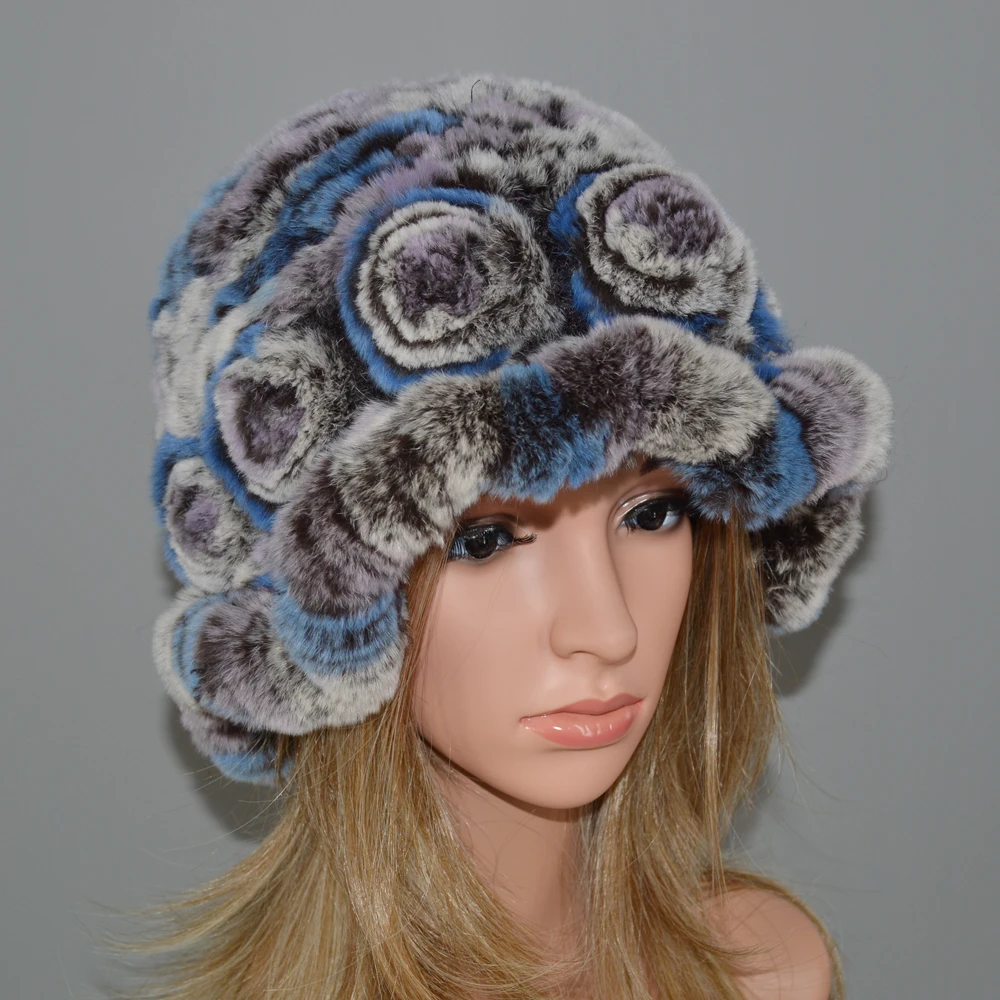 Шапки женские вязаные из меха кролика рекс|Женские Skullies и шапочки| |