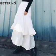 GETSRING Для женщин юбка Высокая талия Нерегулярные юбка хлопок Универсальные Длинные юбки для Для Женщин Кружевной плетёный черные юбки осень