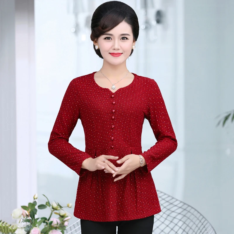 New Fashion Middle Age Women Spring Basic Shirt Mother Clothing Female ...