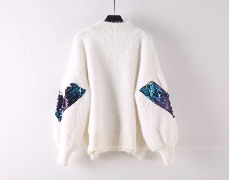 Мохеровый женский свитер, Женский пуловер, весна-осень, корейский стиль, свободный, толстый, для колледжа, зимний свитер, пальто, черный, белый, Bling