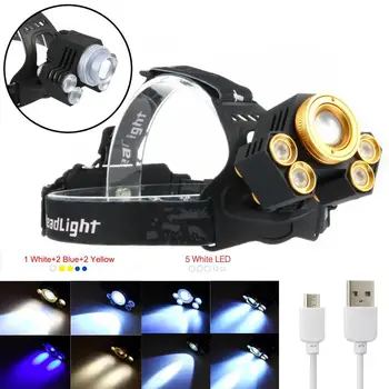 

4 Sytles LED Headlamp 15000LM T6 LED Rechargeable 2X18650 USB Headlamp Head Light Zoomable + USB Cable Gold/Silver