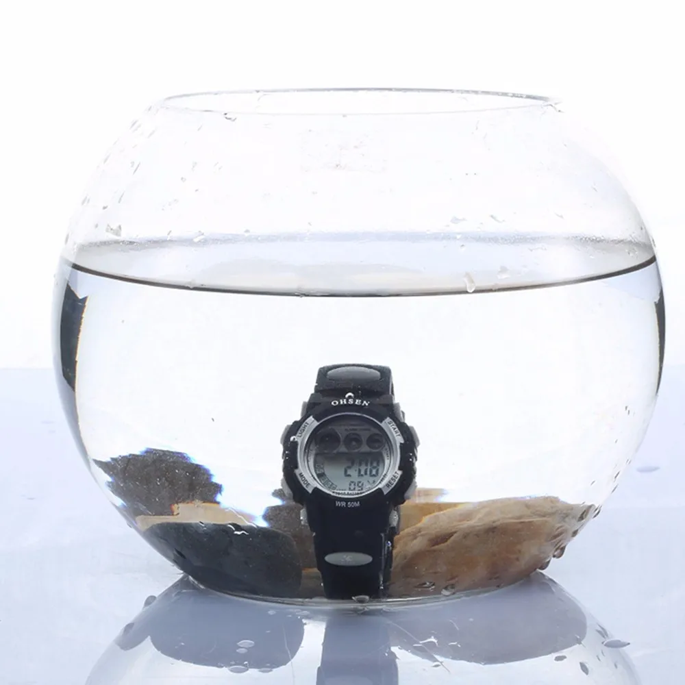 Лидирующий бренд OHSEN Мода для мальчиков силиконовой лентой часы ЖК-дисплей цифровые часы Дети 50 м Плавание Спорт студент наручные
