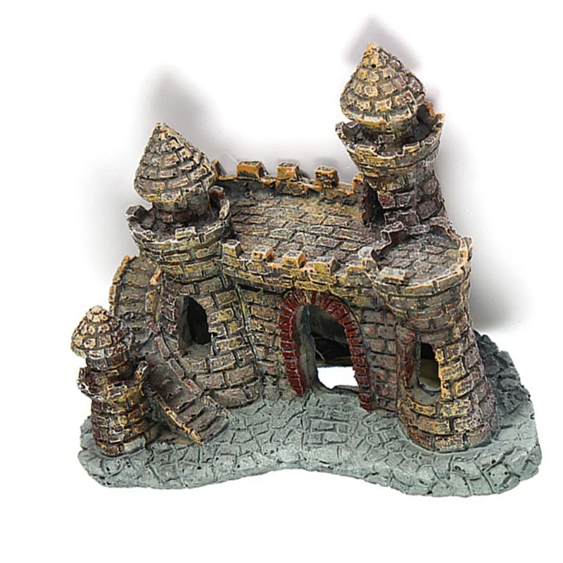 Artificial World of Tanks Stone-island Resin Castle Aquarium Landscape Ornament for Fish Tank Statue