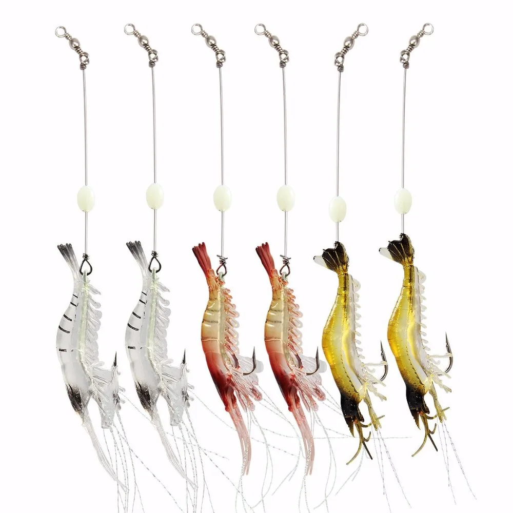 6 PCS Soft Fishing Luminous Shrimp Lure with Hook Artificial Silicone