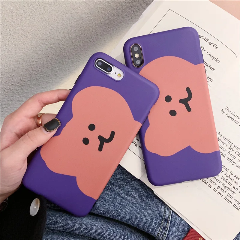 Bear women silicone for iPhone case soft cartoon purple background pattern cover for iPhone 6 s 7 8 Plus X XS MAX XR cute fundas