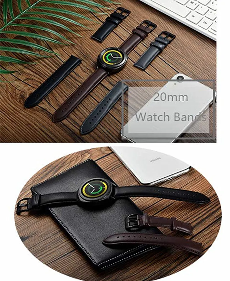 20 мм кожаный ремешок для часов samsung gear S2 Classic Galaxy Watch Active 2 42 мм ремешок для Huami Amazfit Bip Band черная пряжка