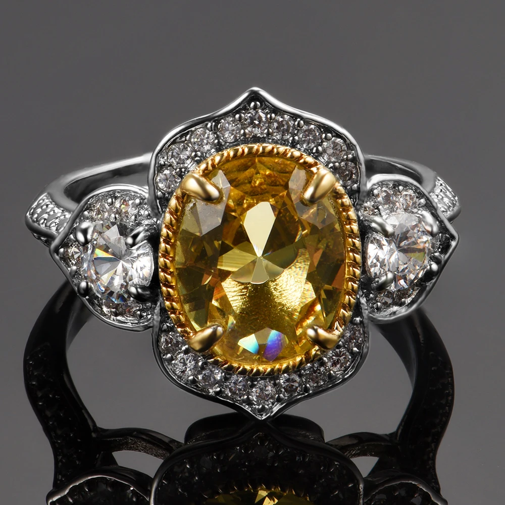 Романтический желтый цитрин драгоценный камень 925 пробы кольца ювелирные изделия для женщин девушек вечерние свадебные помолвки подарок на каждый день