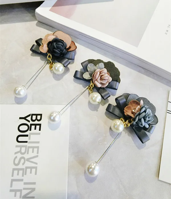 

Korea Handmade Modern Fabric Pearl Flower Brooches Pins Badges Fashion Jewelry For Girl Woman Suits Accessories-JQGWBH009F