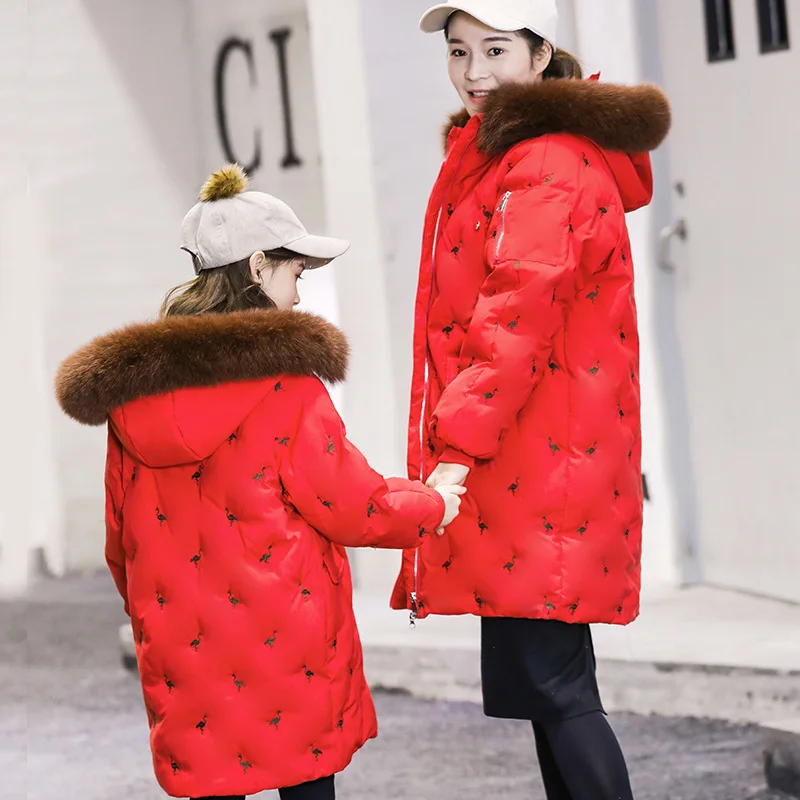 

Children Down Jacket for Girls 2019 New Thick Fashion Parent-child Winter Warm Duck Down Coat Long Large Fur Collar Outerwear