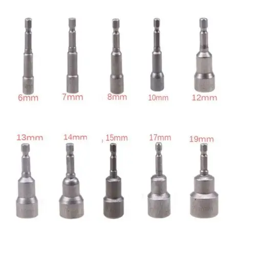  Metric 6mm-19mm Socket Magnetic Nut Driver Set Adapter Drill Bit 1/4'' Hex Shank