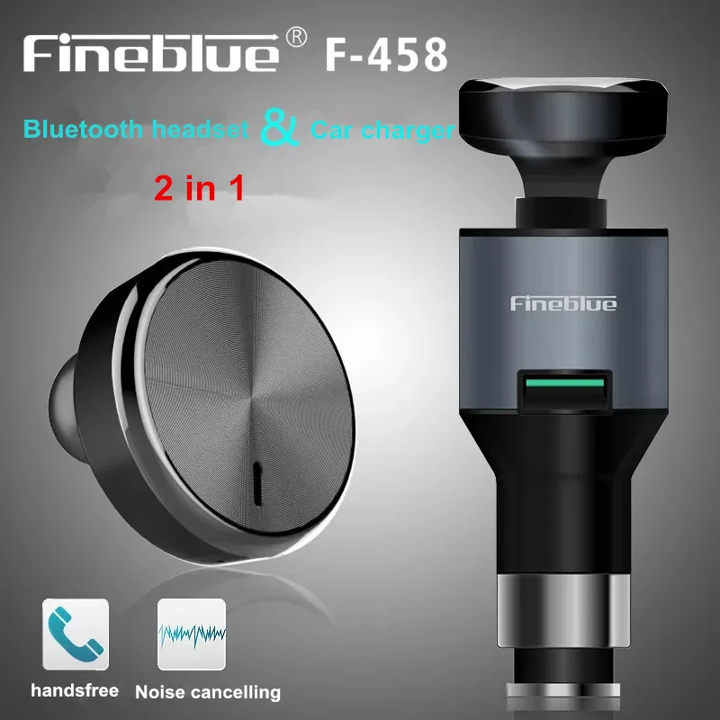 Fineblue F-458 Bluetooth наушники мини гарнитура и автомобильное зарядное устройство 2 в 1 беспроводной шумоподавление наушники с микрофоном для вождения