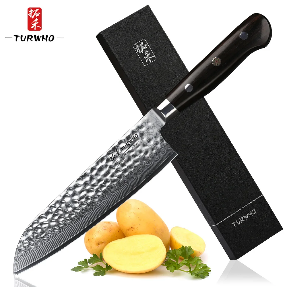 

TURWHO 7 inch Japanese Chef Knife 67 Layers High Carbon Damascus Steel Santoku Knife Stainless Steel Prefessional Kitchen Knives