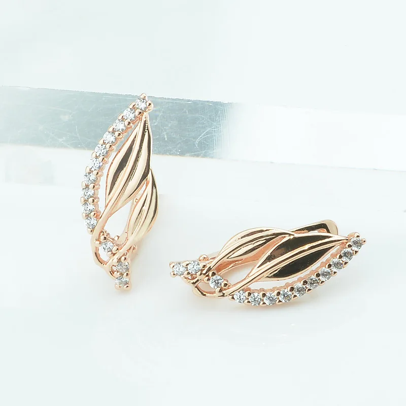 

FJ Women Leaf Jewelry 585 Gold Color Crystal Drop Earrings Rose Jewelry