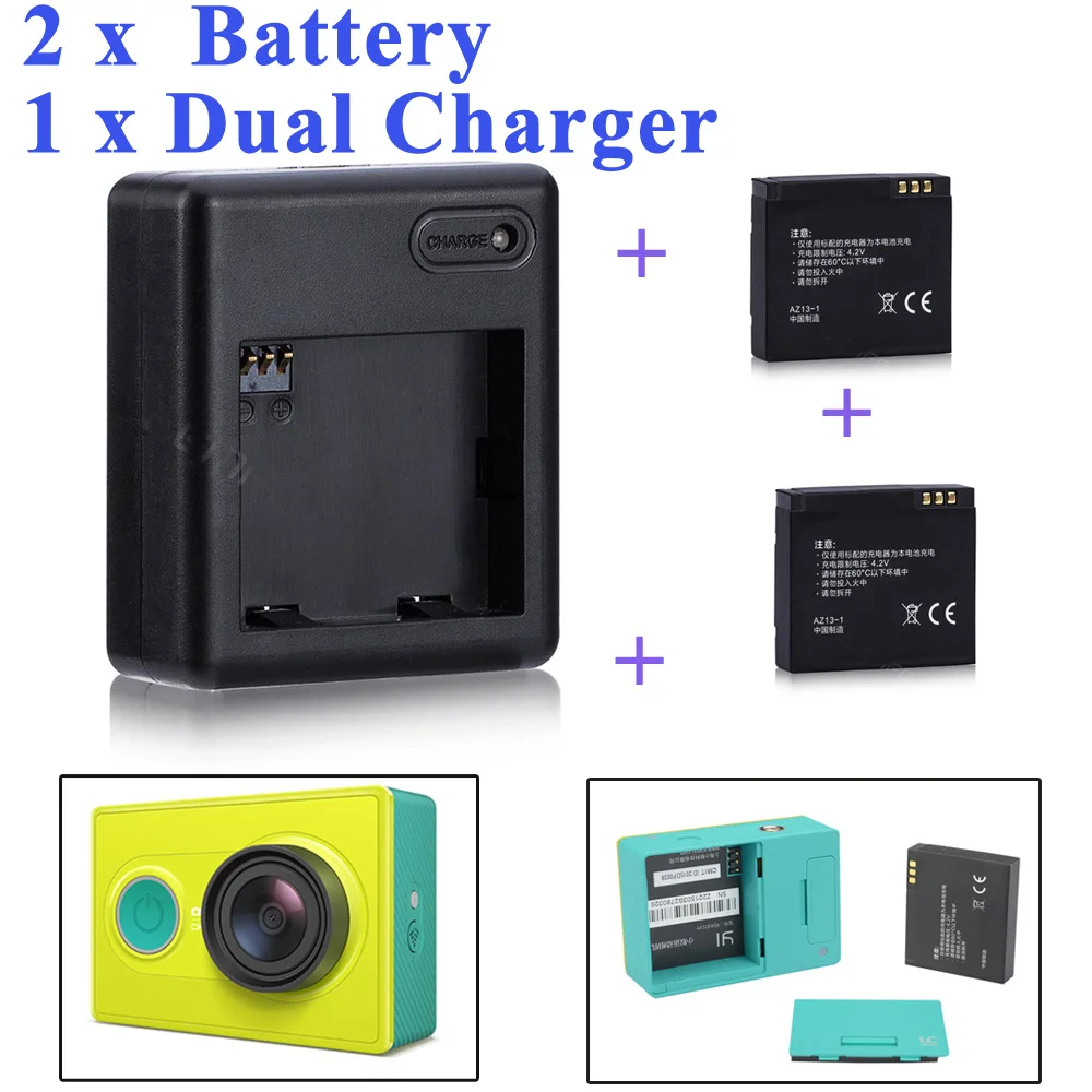 High Quality Xiaomi yi battery 2PCS 1010mAh xiaoyi battery xiaoyi dual charger For xiaomi yi font