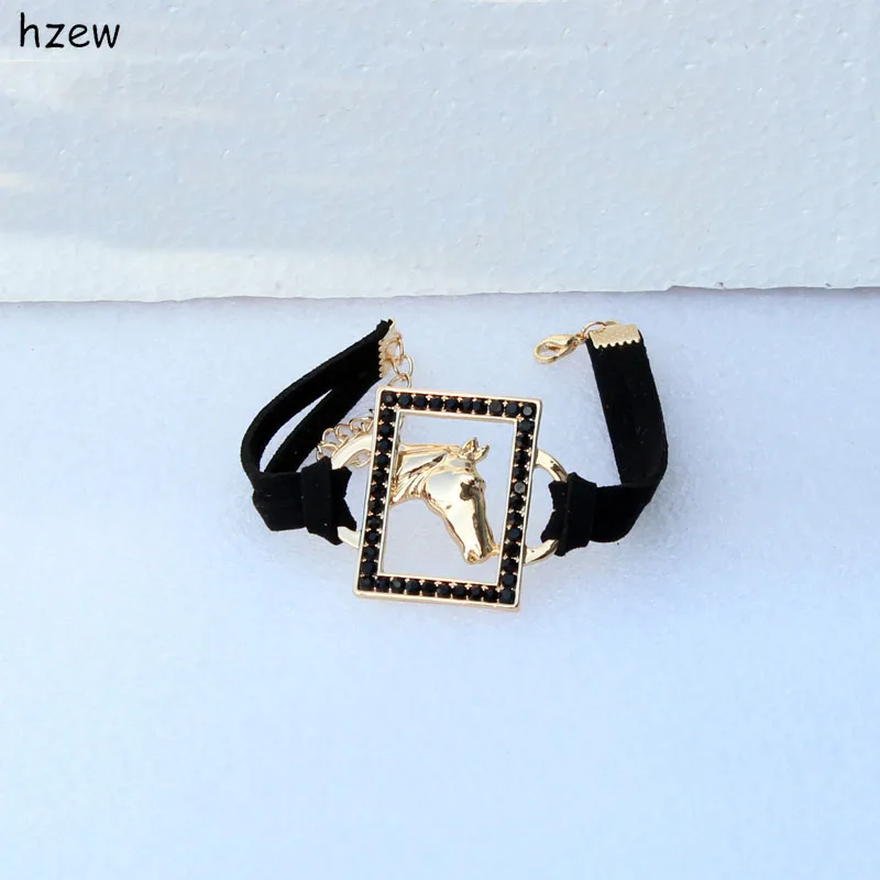 Hzew модные, красивые, с кристаллами прямоугольные женские модные ювелирные изделия ЛОШАДЬ браслет Рождественский подарок браслеты - Окраска металла: Светло-желтый цвет