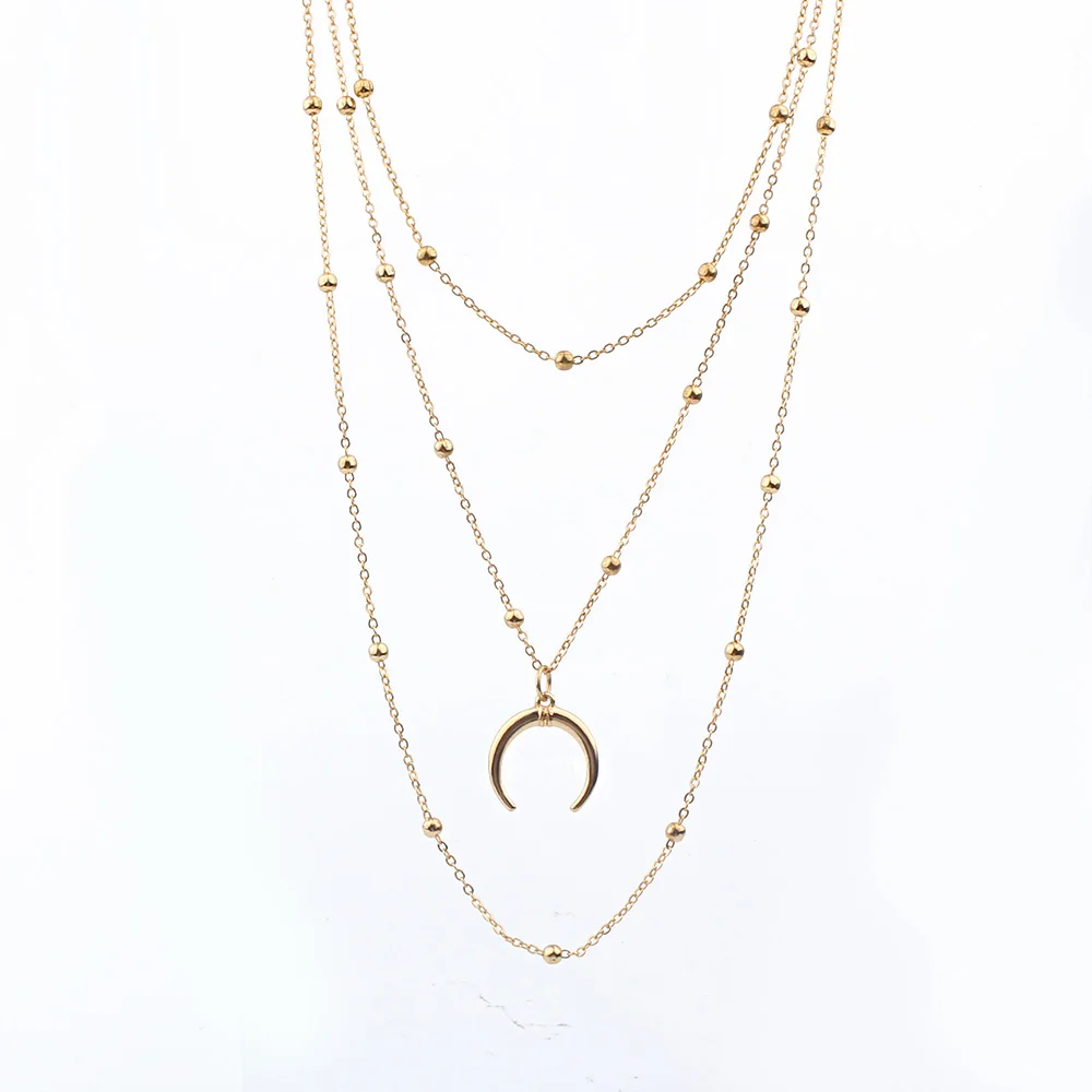 FINE4U N214 многослойное ожерелье-чокер из нержавеющей стали, ожерелье с подвеской в виде Луны, модные ювелирные изделия из четок - Окраска металла: Gold