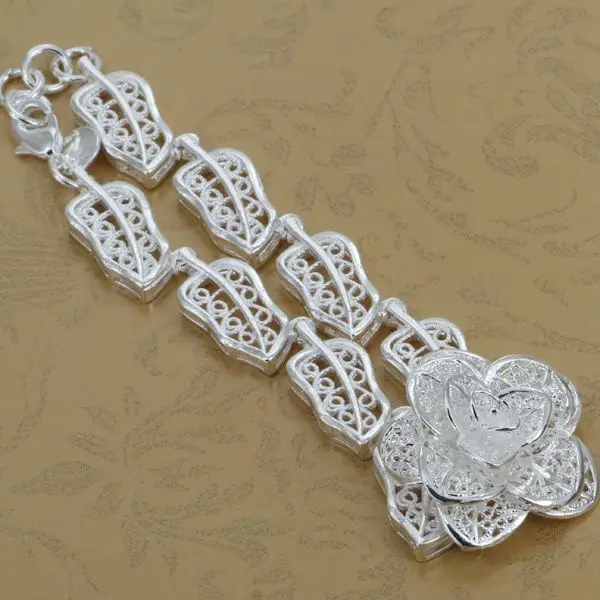 

WAS97 Wholesale! 925 silver bracelet fashion jewelry charm bracelet Big Flower Bracelet