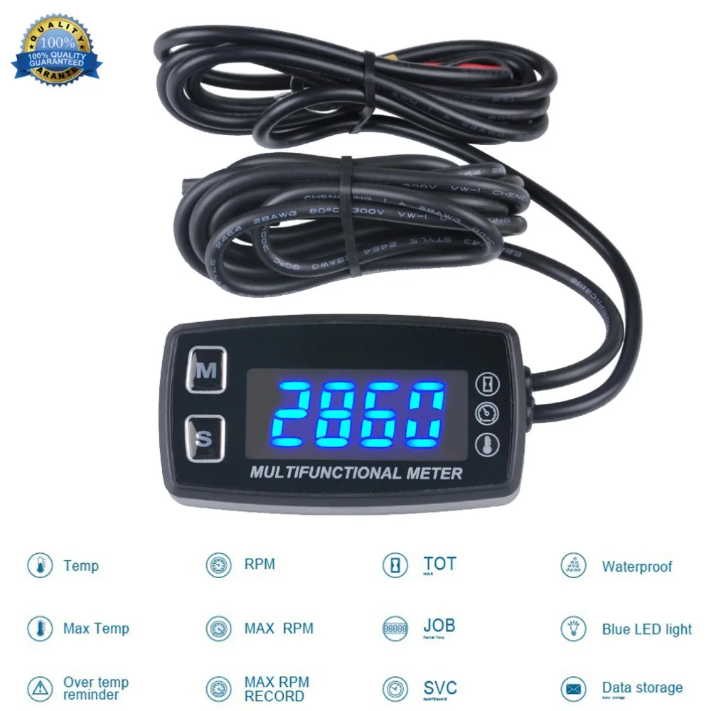 Display Tachometer Hour Meter Tach Temp Temperature Sensor Guage for 2/