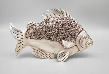 

Collectible Decorated Old Handwork Tibet Silver Carved GUangxu Coin Fish Statue