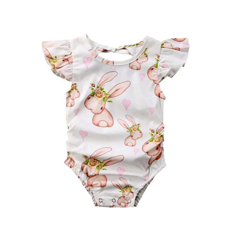 Newborn Infant Baby Girls Bodysuits Bunny Cute Rabbit Flower Round Neck